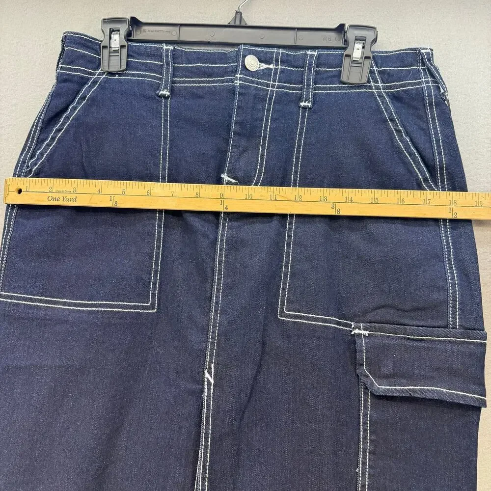True Religion Denim Cargo Maxi Skirt Women's 27 (4) Dark Blue Preppy Utility Y2K - Picture 10 of 13